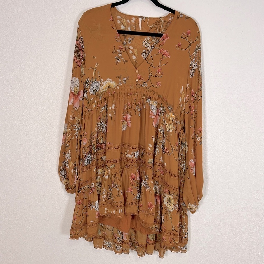 Free People 90s Revival Floral Boho Chic Babydoll Dress Hi-Low Adjustable Waist - Picture 2 of 13